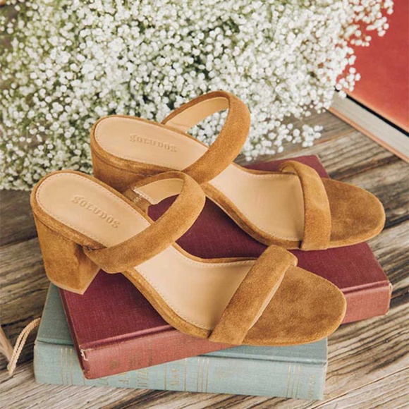 Soludos Ines Walnut Tan Suede Leather Heels Slip On Block Heel Strap Sandals 9.5 - Picture 3 of 16